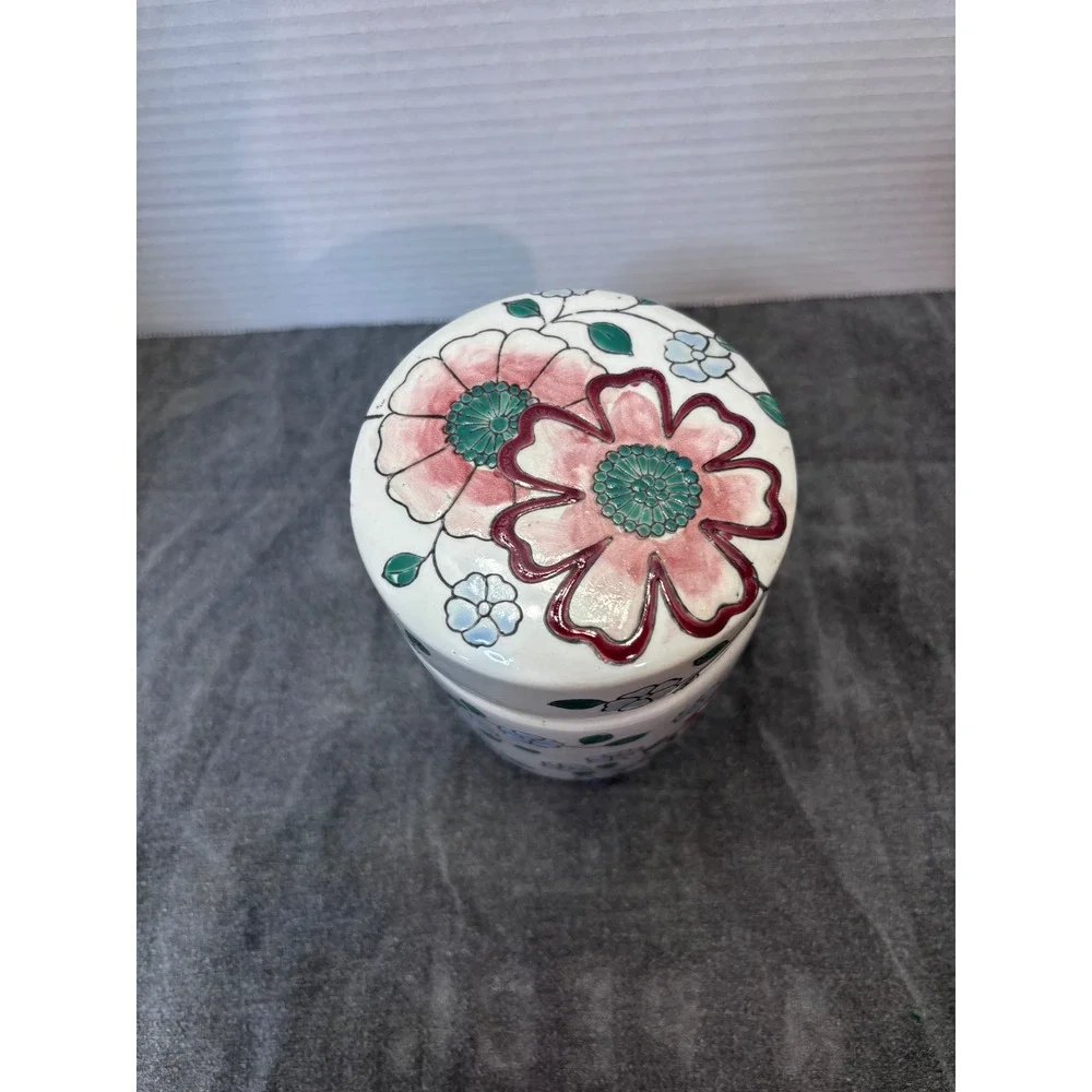Vintage Hand Painted Floral Ceramic Ginger Jar 5.25